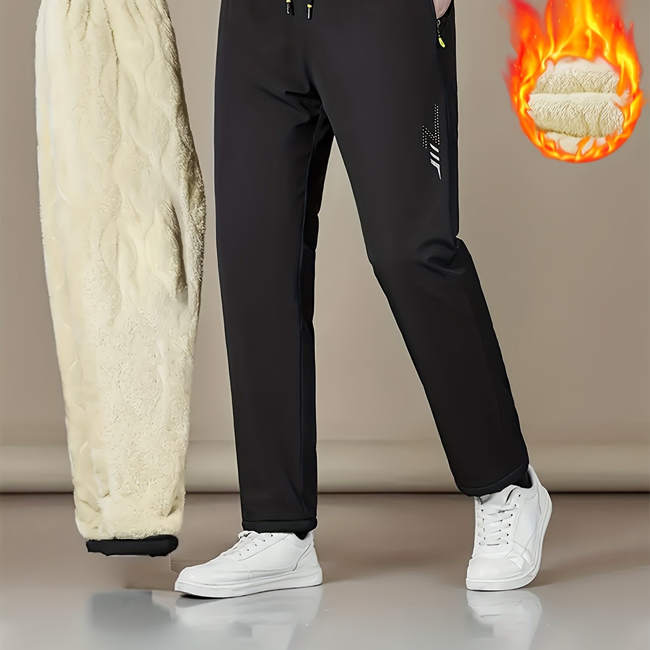 Image of 1 Men's Casual Sport -lined Straight-leg Pants, Warm Comfortable And Stylish For Outfits