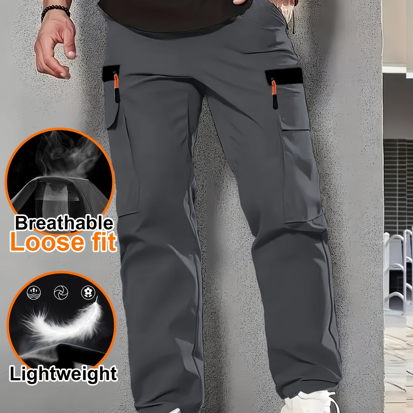 E-shop Lässige Herren-Outdoor-Cargohose – strapazierfähiges Polyester, mehrere mit Zipper-Optik, Übergrößen-Passform, Taillenkordelzug, leicht und