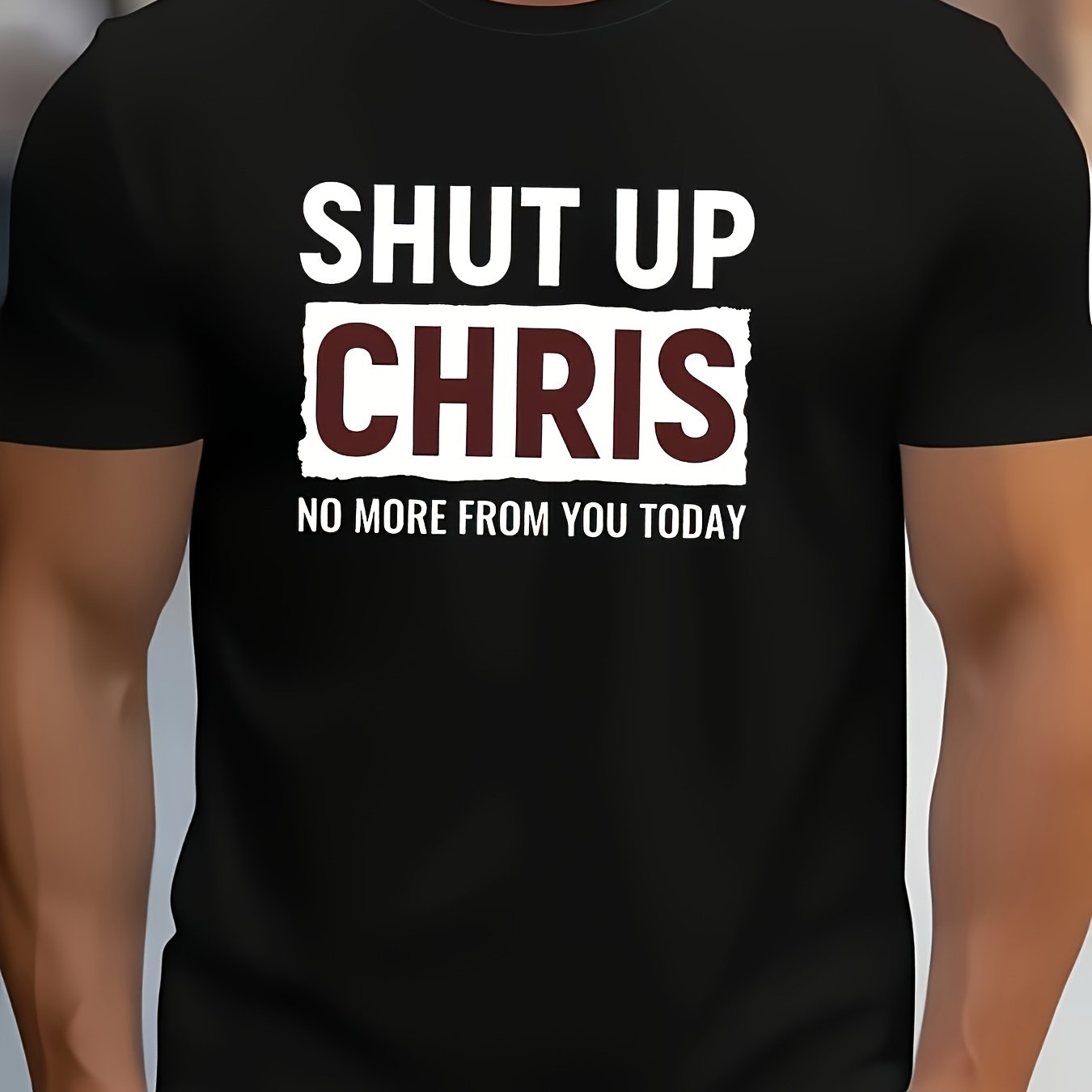 TEMU Men's Funny Shut Up Slogan T Shirt Super Black Tee With White & Red Print Short Sleeve Crew Neck Casual Shirtsame Style For Men And Women 2026