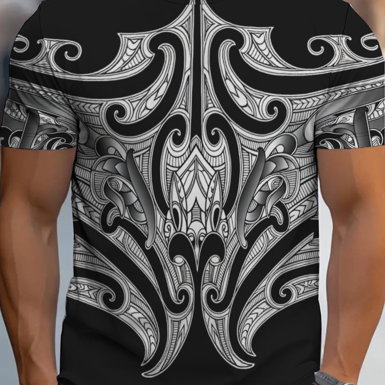 TEMU Men's Short-sleeve T-shirt, Print Design Traditional Maori Art, Crew Neck, Digital Pattern Print, Men's Plus Size Printed Fashion Short-sleeve