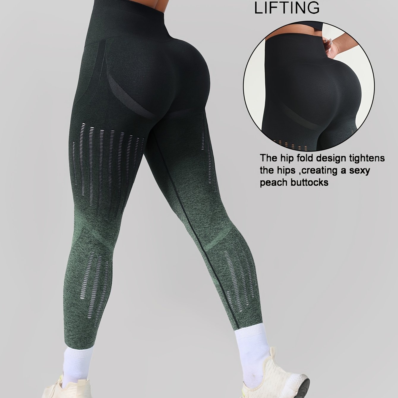 Image of Women's Tie-dye Gradient Hollowed-out Sports Leggings, High-waisted -lifting Sports Yoga Pants, Quick-drying, Breathable, Sweat-wicking Sports Fitness Base Leggings Worn Outside