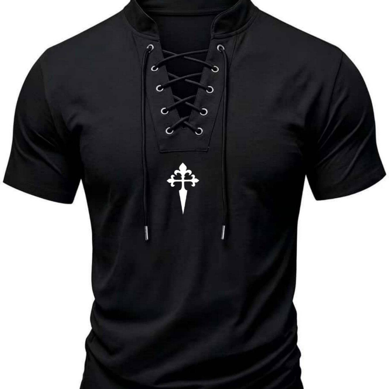 TEMU En|2026 's Short-sleeve Shirt With Chest Print; Outdoor , Suitable For Wear; Comfortable, Skin-friendly, And Non-tight; Small Stand Collar