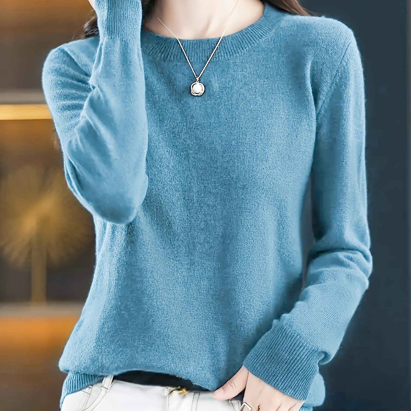 TEMU Plus Size, Plus Size Korean Style Simple Solid Color Round Neck Pullover Sweater For Women, Spring And Autumn Casual Versatile Thin Base Layer