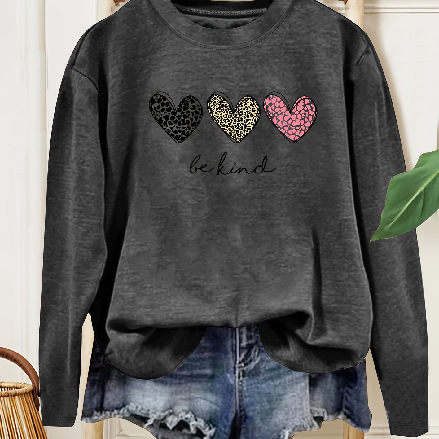 TEMU Colorful Pattern Round Neck Women's Long Sleeve Top