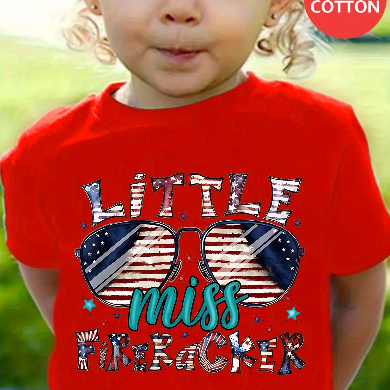 TEMU American Day New ' 100% T-shirt With Patriotic Sunglasses Print - Comfortable And Breathable Round Neck Short Sleeve T-shirt For Boys And Girls
