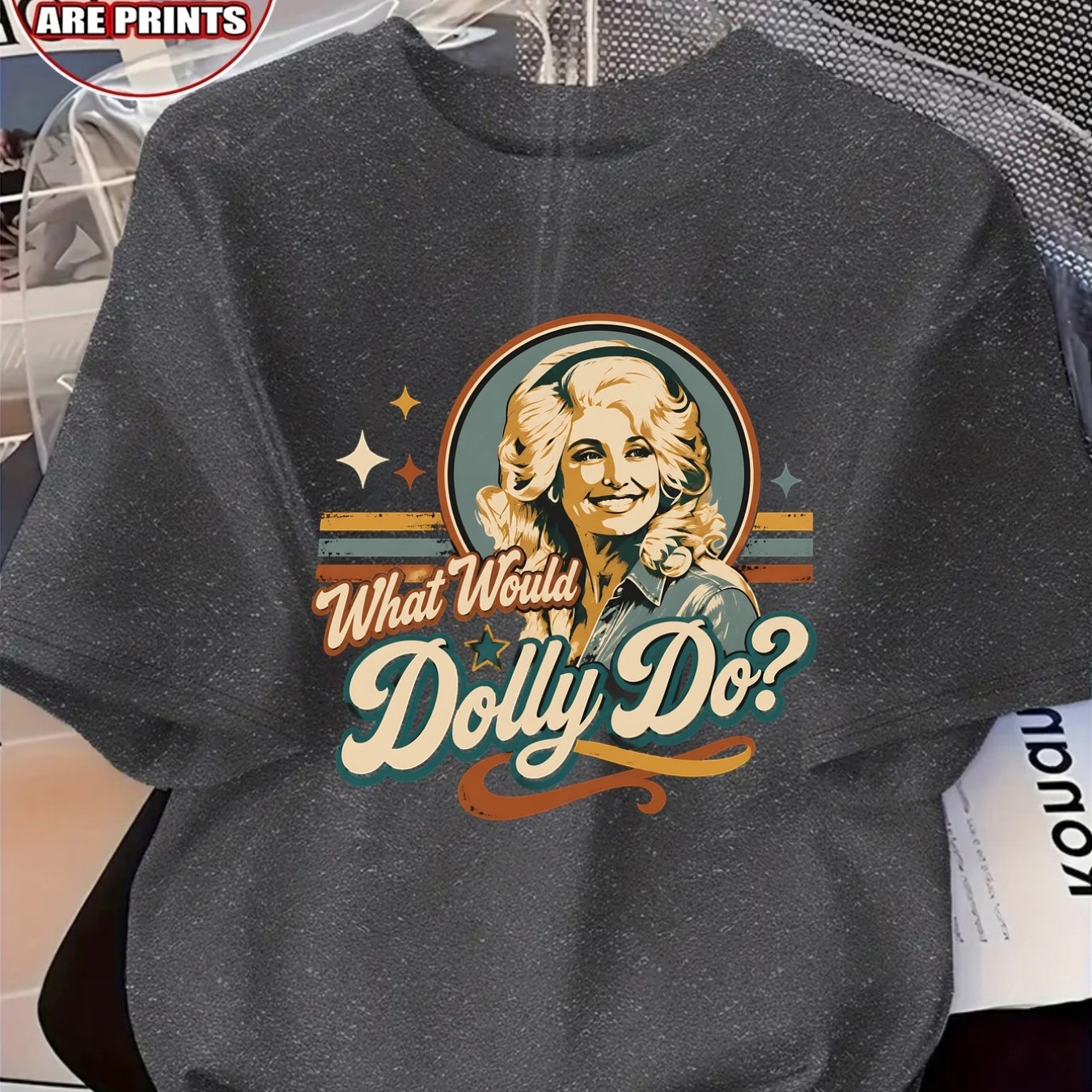 TEMU Women's Fashion Printed T-shirt, Retro Style With Dolly Image And "what Would Dolly Do?" Text, Round Neck Short Sleeve, Comfortable Breathable