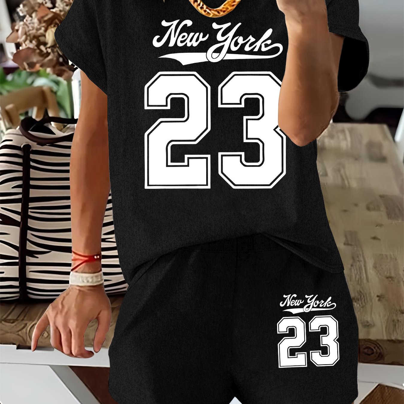 TEMU Graphic Print 2 Piece Set, Short Sleeve T-shirt & Shorts, Women's Clothing