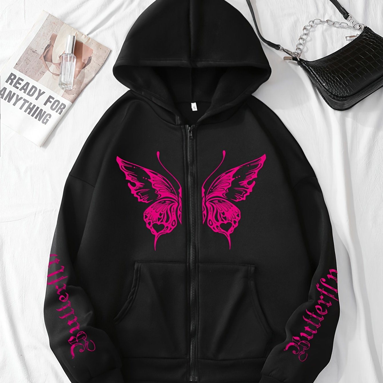 Image of Letter Print Autumn Winter European And American Women's Sweatshirt Hoodie Zipper Pocket Jacket
