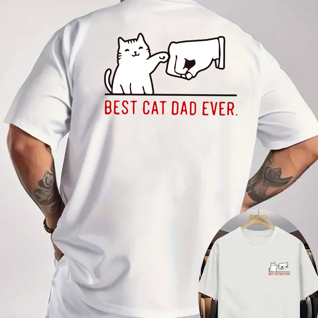 TEMU Men's T-shirt, Humorous Cat Dad T-shirt For Men - Light Gray Father's Day Gift - Breathable Knit Fabric Regular Fit T-shirt - "best Cat Dad"