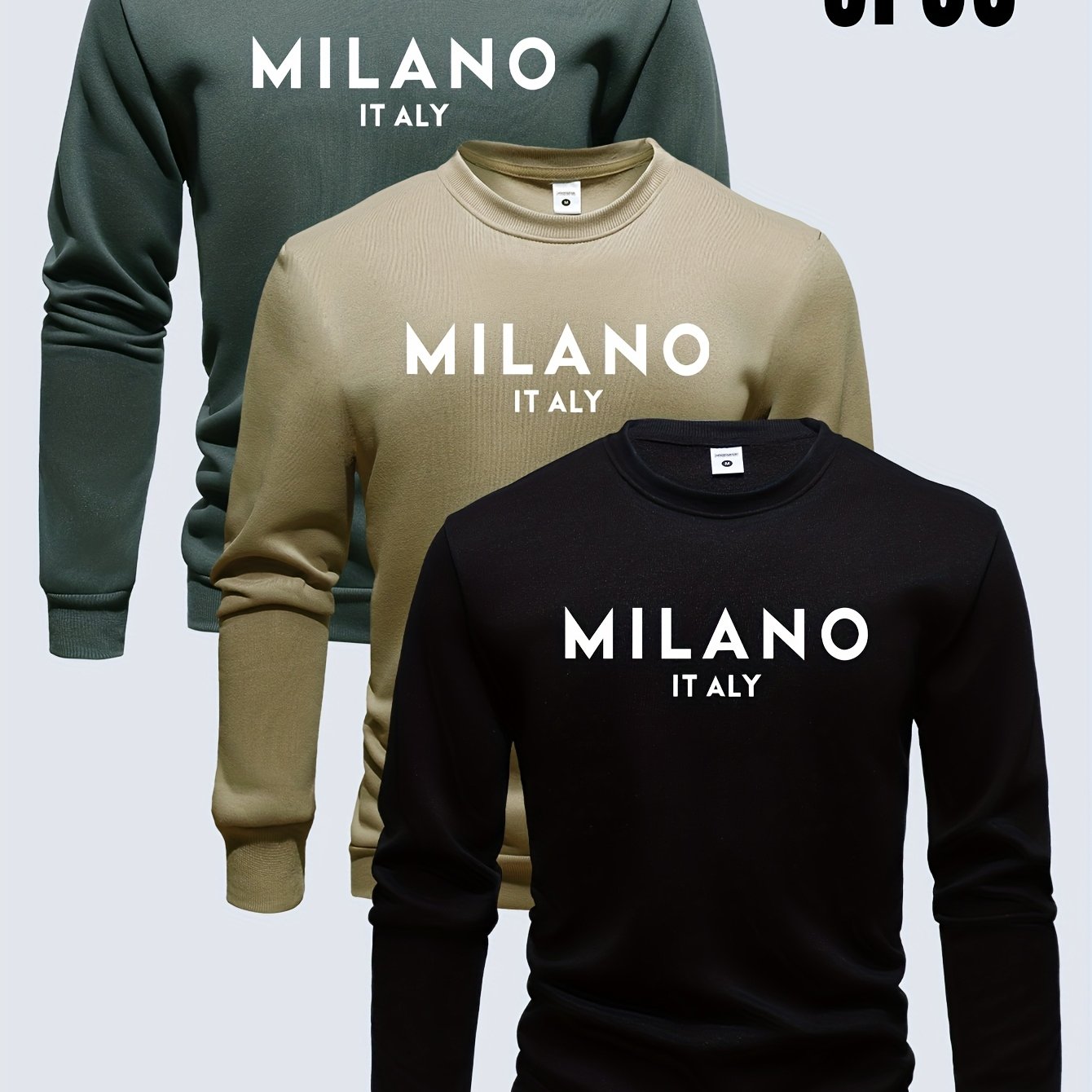 TEMU Men's Autumn And Winter Round Neck Sweatshirt, Casual Everyday Round Neck Sports Shirt With Stylish Design. Letter Print Mixed Color 3pcs Set
