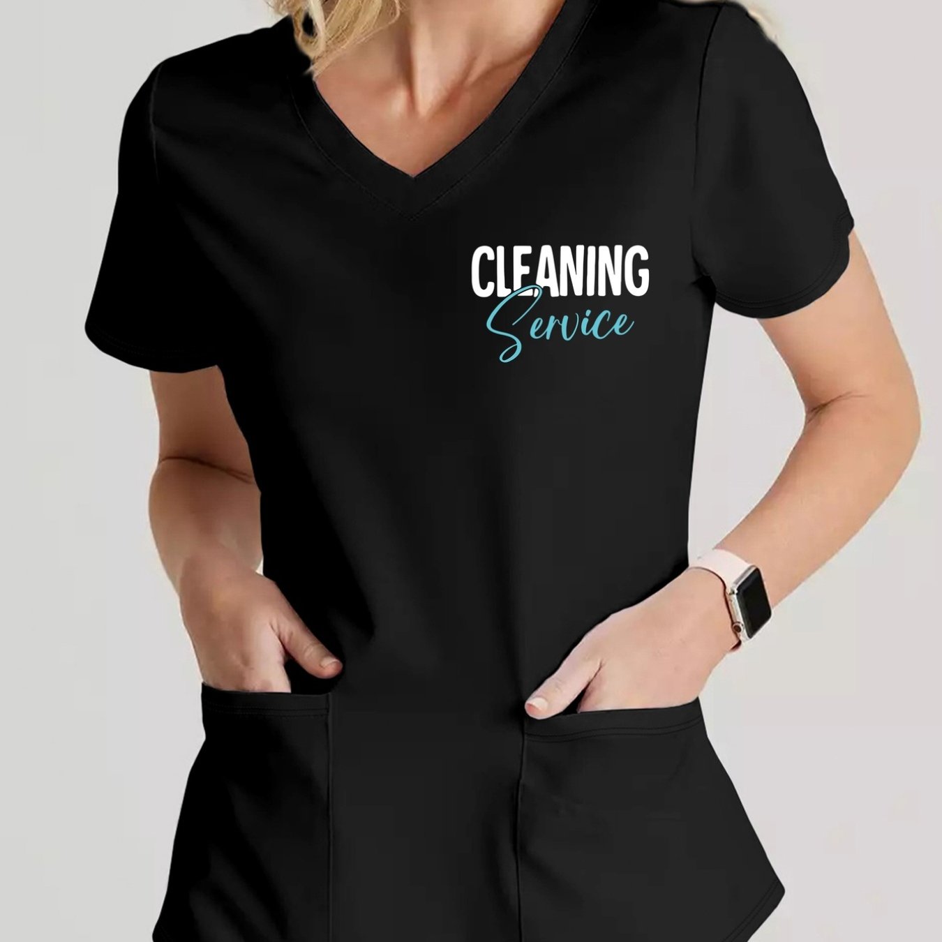 TEMU V-neck T-shirt, , Cleaning Print V-neck Top