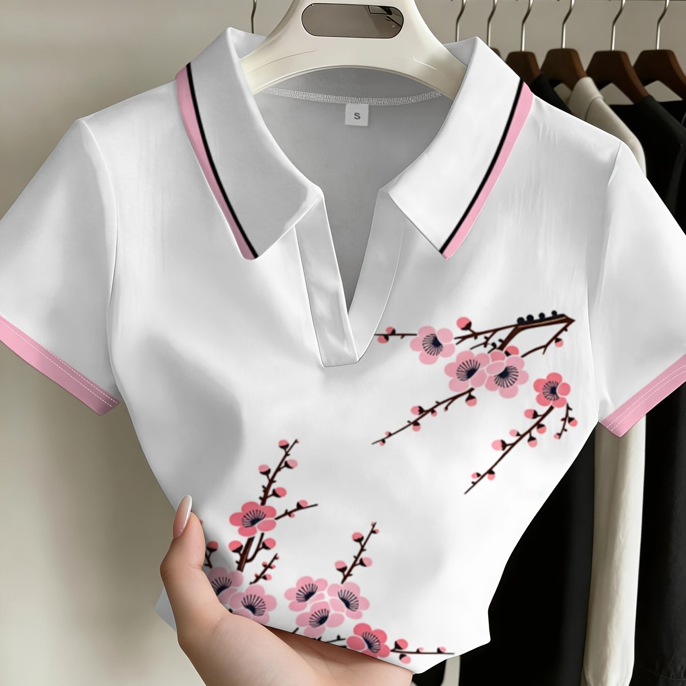 TEMU Women's New Chinese Ink Print Collared Short Sleeve T Shirt Thin Summer Breathable Casual Top Daily Commute Versatile Slim Tee