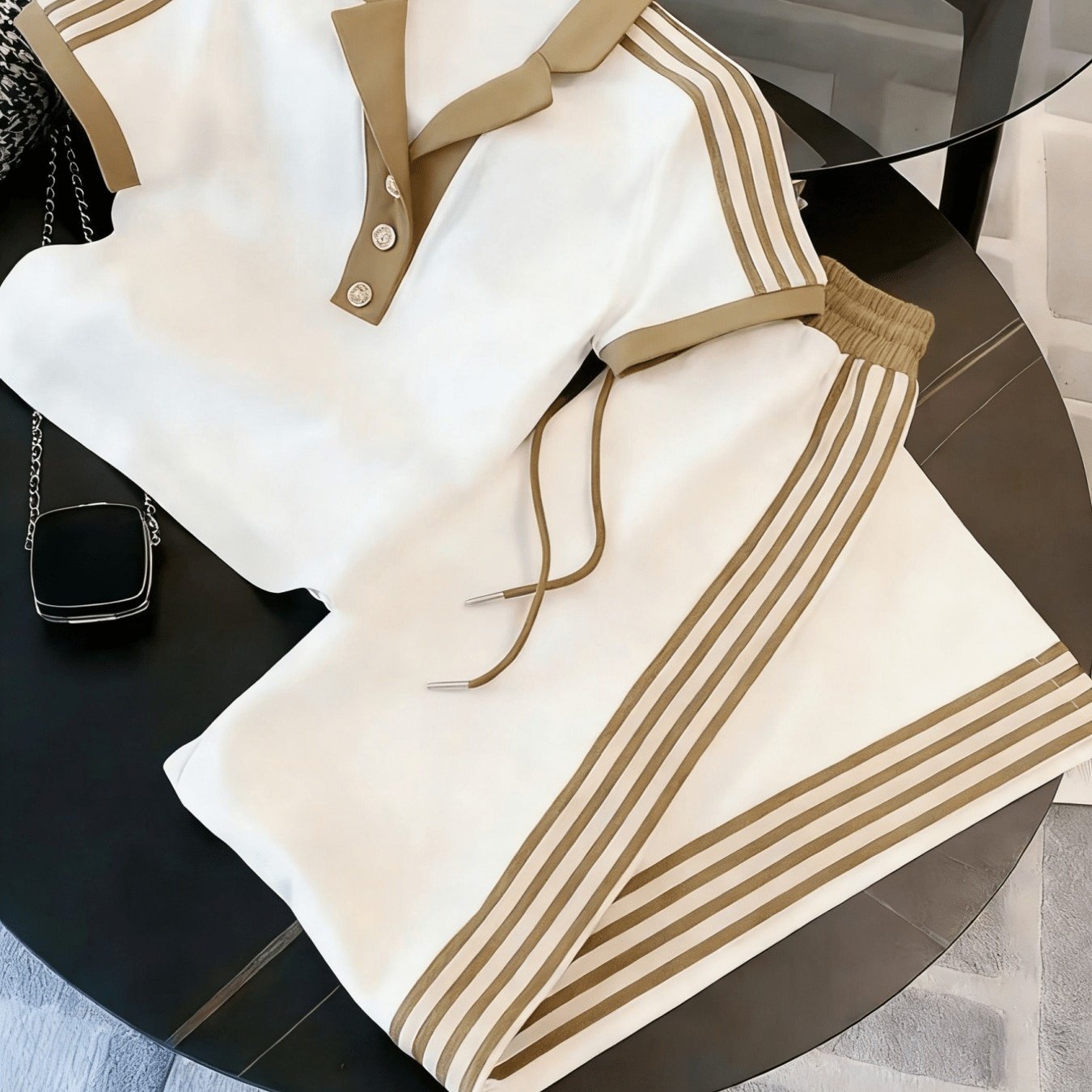 Unisex Stylish Two-piece Sports Set, Collar, High-end 3d Material, Drawstring Casual Pants, In Colors, Suitable For Couple Outfits, Office, Outdoor Sports, And Daily Wear