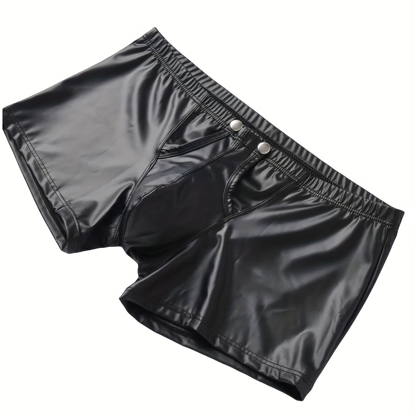 Image of Men's Glossy Boxer Briefs With Metal Button Detail - Low-rise, Stretchy, Non-see-through Underwear, Fit For Casual Attire, Comfortable Underwear | Sleek Underwear | Smooth Texture