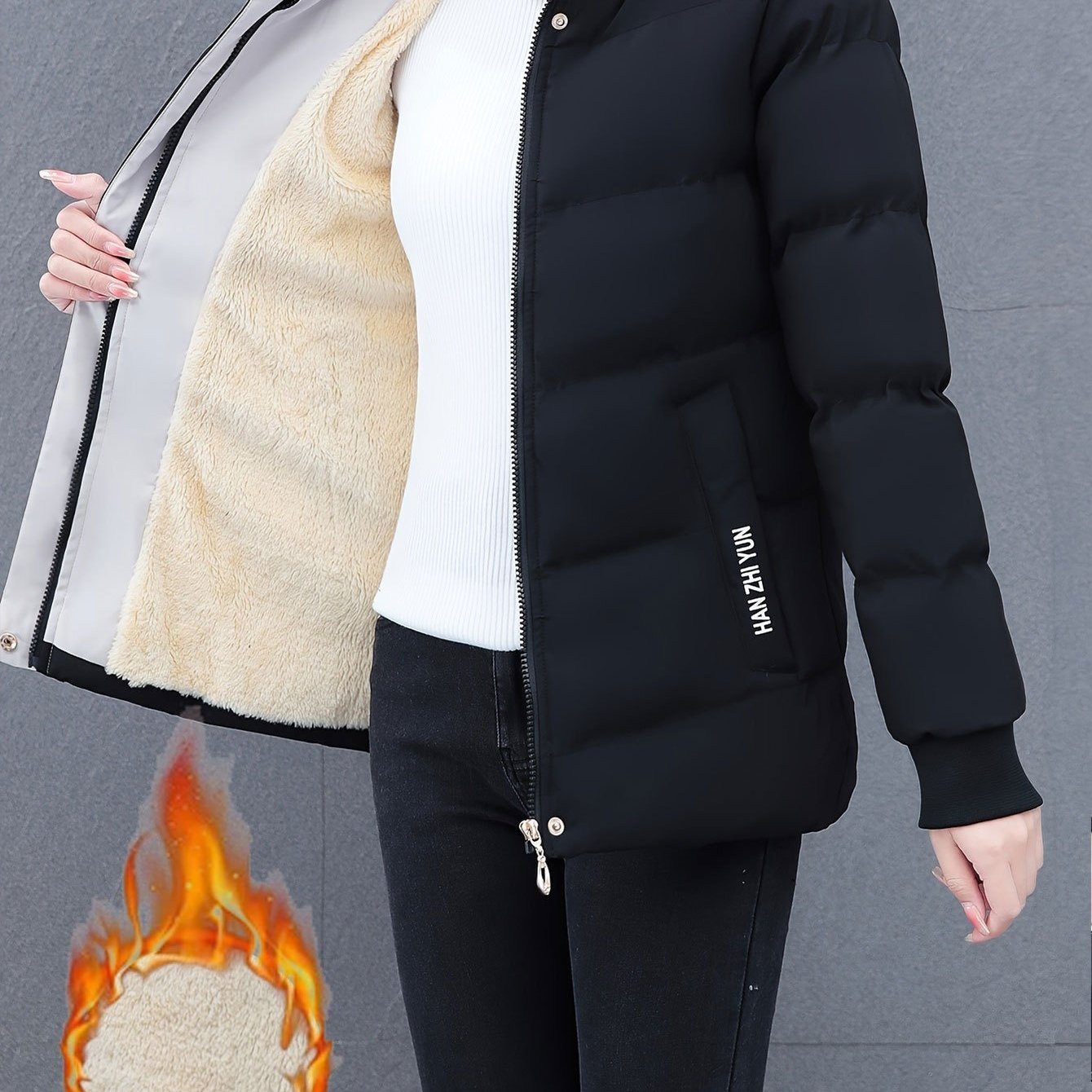 Image of Plus Size - Plus Size - Women's Clothes Autumn Winter Bread Suit Warm Thickened Coat Fleece-lined Padded Jacket Outdoor Coat