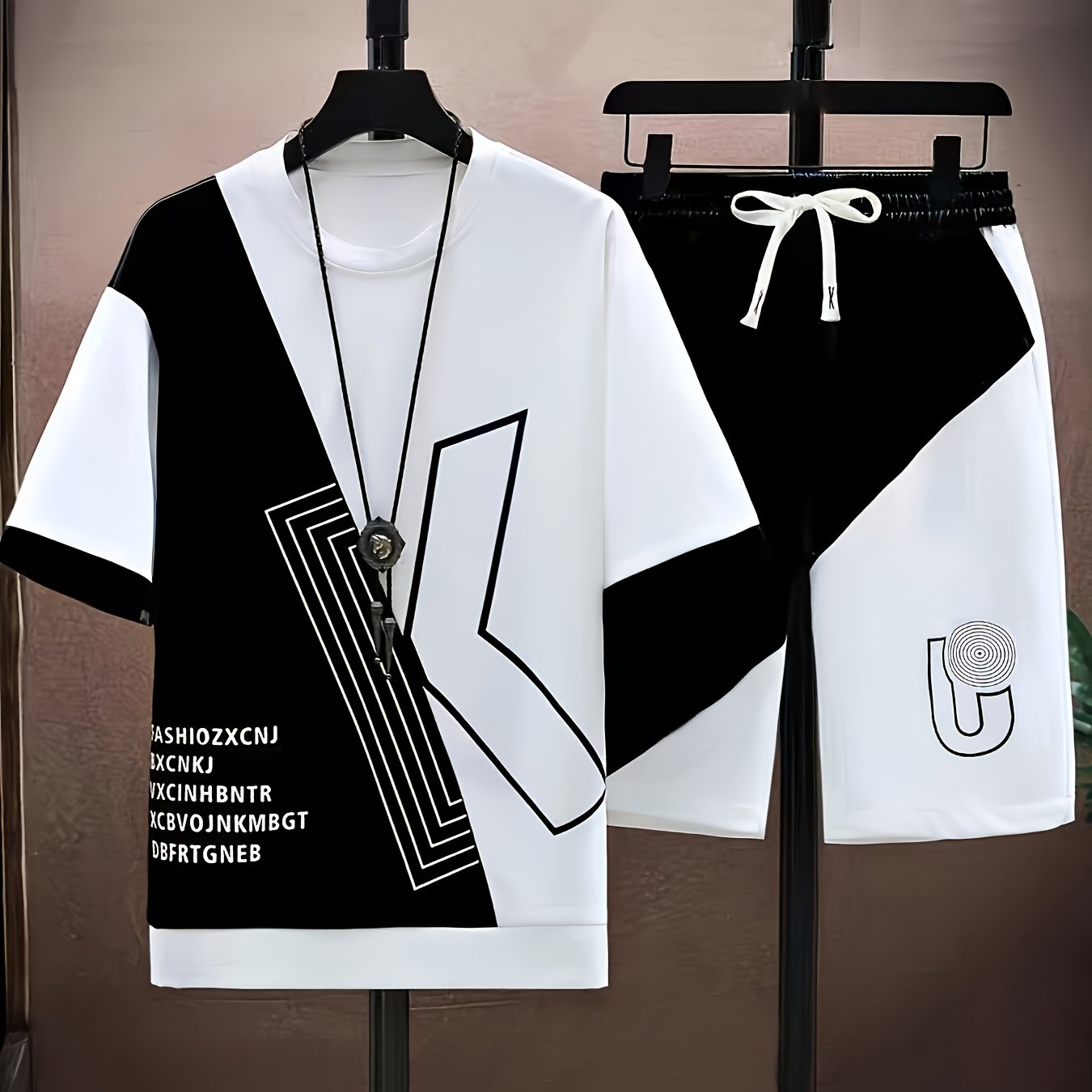 TEMU Fashion Casual Men's 3d Sports T-shirt Pocket Drawstring Shorts Set