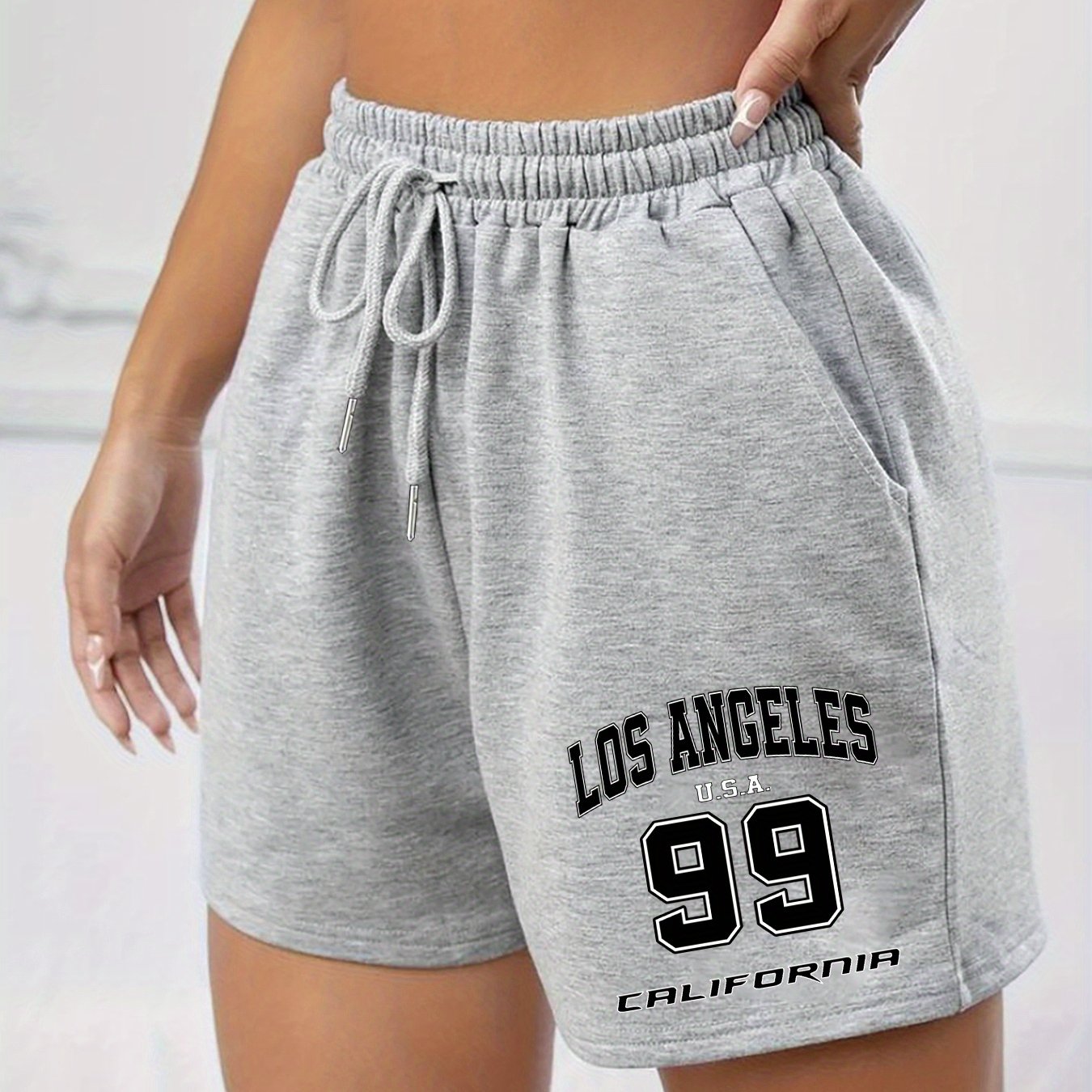 TEMU Women's Los Angeles 99 California Jogger Shorts - Elastic Waist With Adjustable Drawstring, Lightweight Machine Washable Lounge & Streetwear,