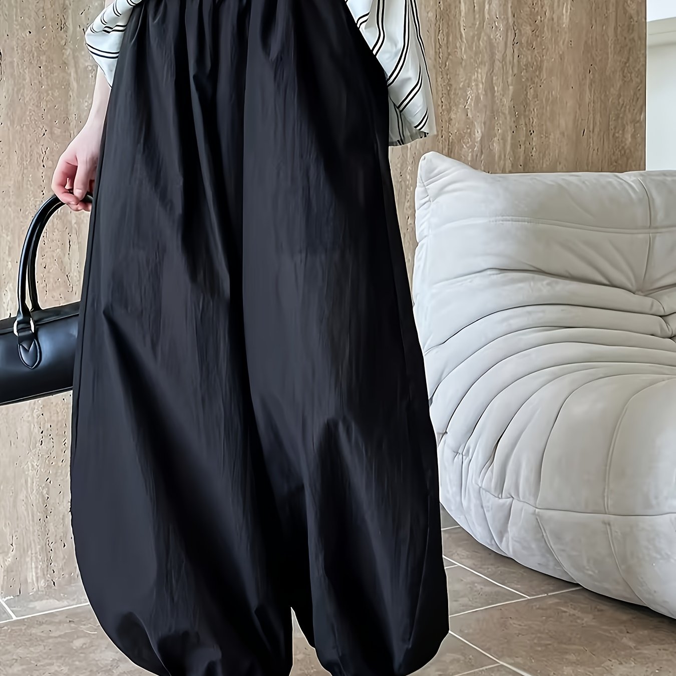 TEMU Plus Size, Women's Fashion Flare Pants, Trendy Fluffy Feel, Solid Color Long Pants, Lightweight And Breathable, Suitable For Spring, Summer, And