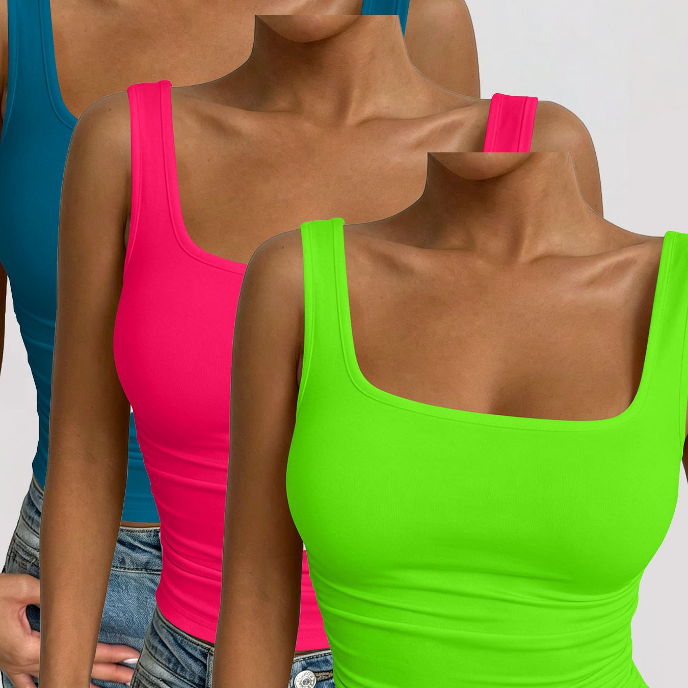 TEMU Women's Slim Fit Versatile Casual Comfortable Square Neck Vest 3pcs Set