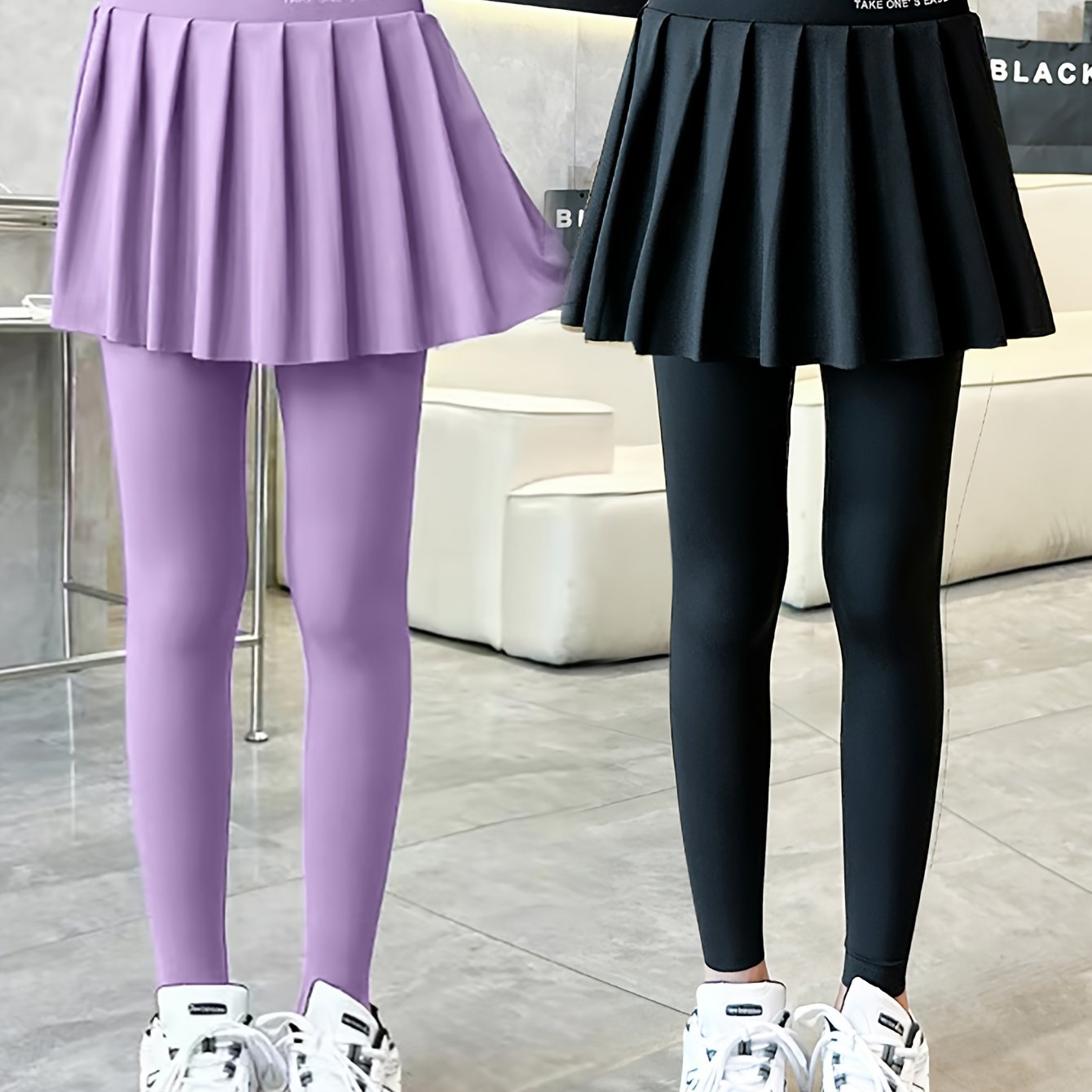 Image of 2pcs Girls' Cute Yoga Sports Pants, Kids' Skort Shark Pants, Medium To Large Toddler Spring/summer Lightweight Leggings