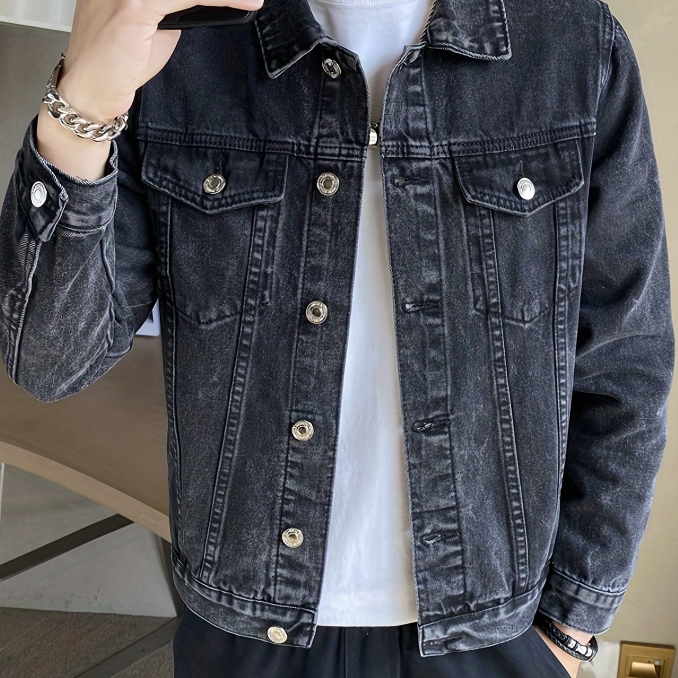 Men's Denim Jacket, /autumn Long Sleeve Youth Regular Fit Trendy High-end Branded Top Jacket