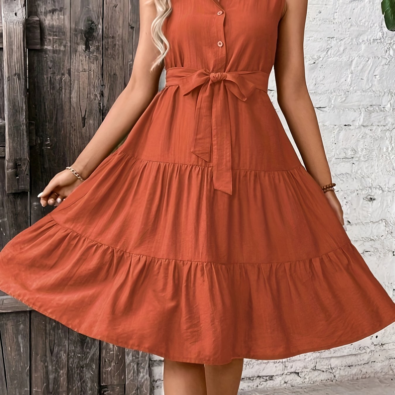 TEMU Ruffle Hem Shirt Dress, Extra-length Vacation Beachwear, Women's Dress