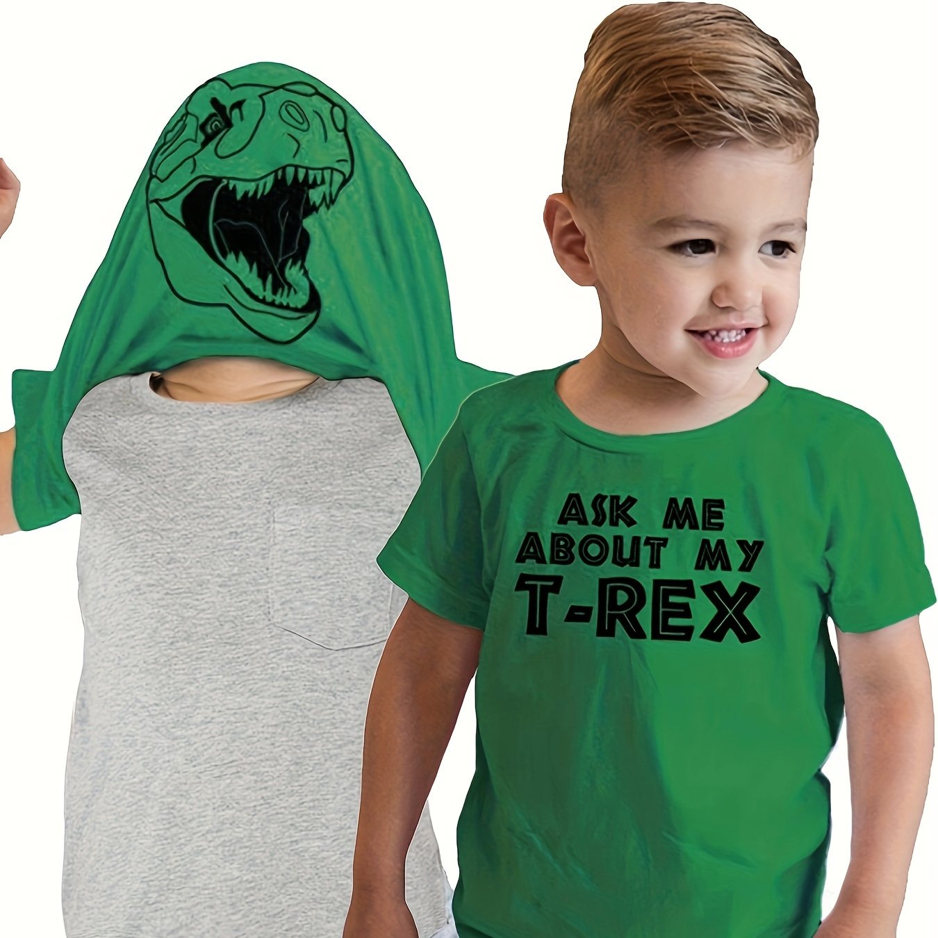 Summer Boys' Fashion T-shirt Inside And Outside Letter Dinosaur About My Print Cute Short-sleeved T-shirt Casual Top