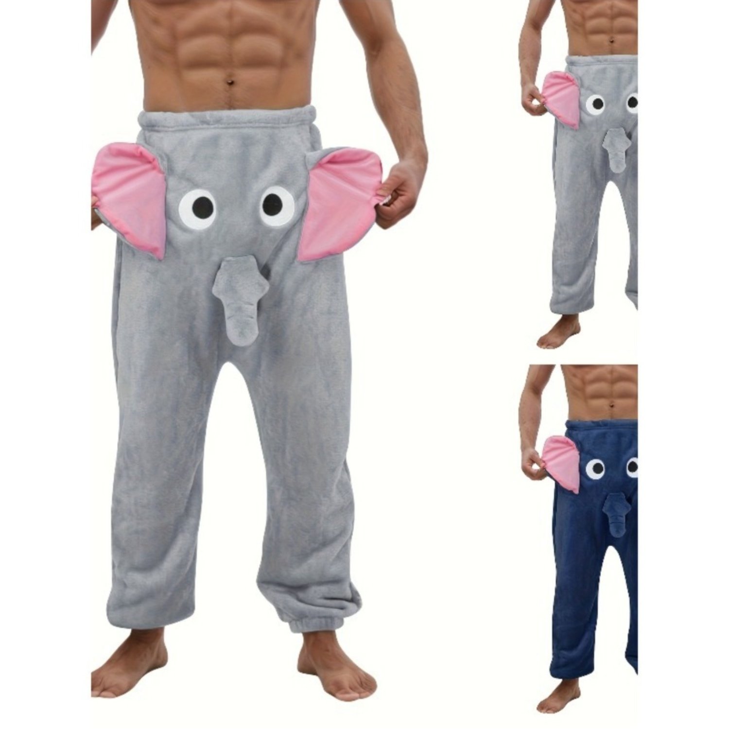 TEMU Humorous Shorts Featuring An Elephant's Trunk, Ears, And Tail - A Quirky Gift For Pajamas And Underwear Pranks, In Grey And Pink For Parties And