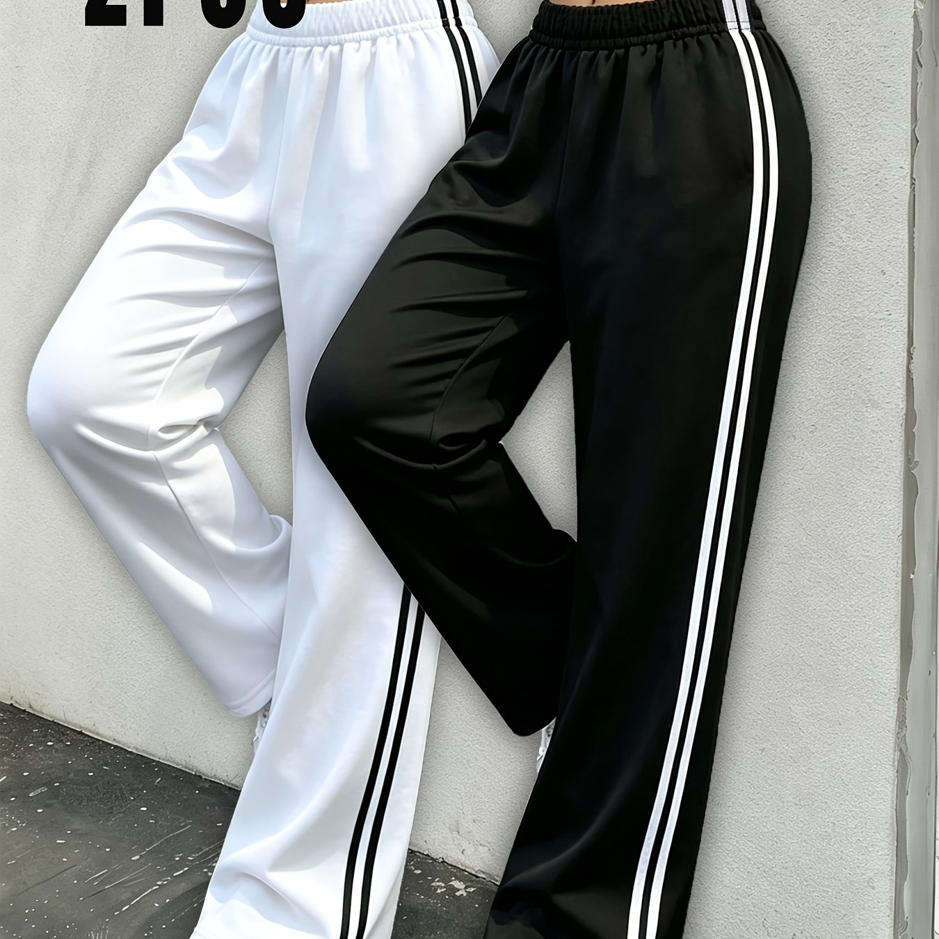 TEMU Pantaloni a larga e ampi da donna, nuovi in , estate e , a righe contrastanti e ampi, stile americano, stile , elastico in vita, lavabili in