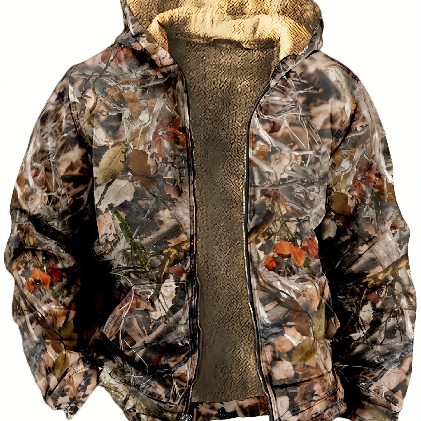 Image of Mature Men's Autumn/winter Casual Fashion Printed -lined Zip-up Hooded Daily Warm Sweatshirt Jacket, Easy To Match Outerwear, Hunting