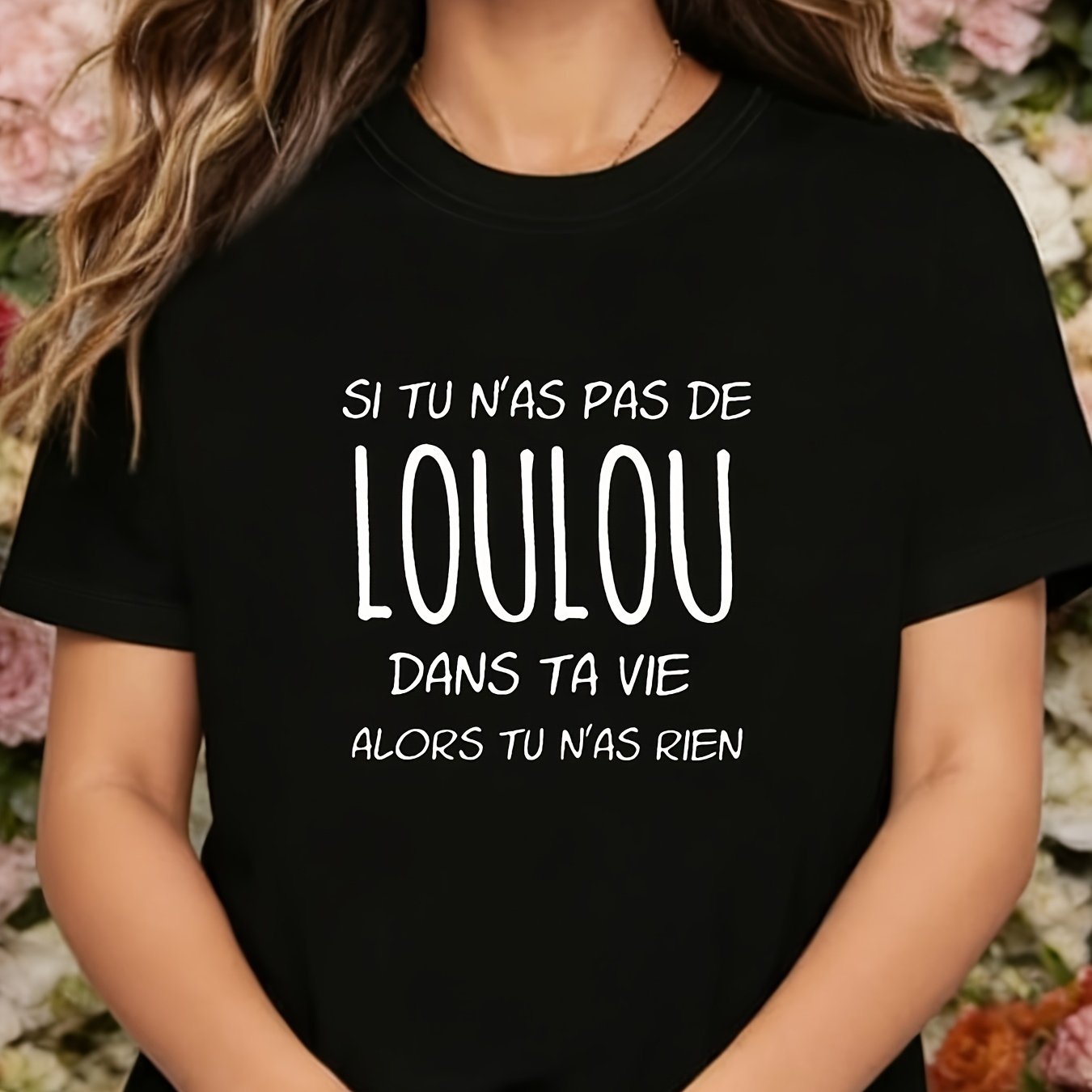 TEMU T-shirt pour femme, style doux et , imprimé "SI TU N'AS PAS DE DANS TA VIE TU N'AS ", T-shirt noir à col rond et manches courtes pour femme,