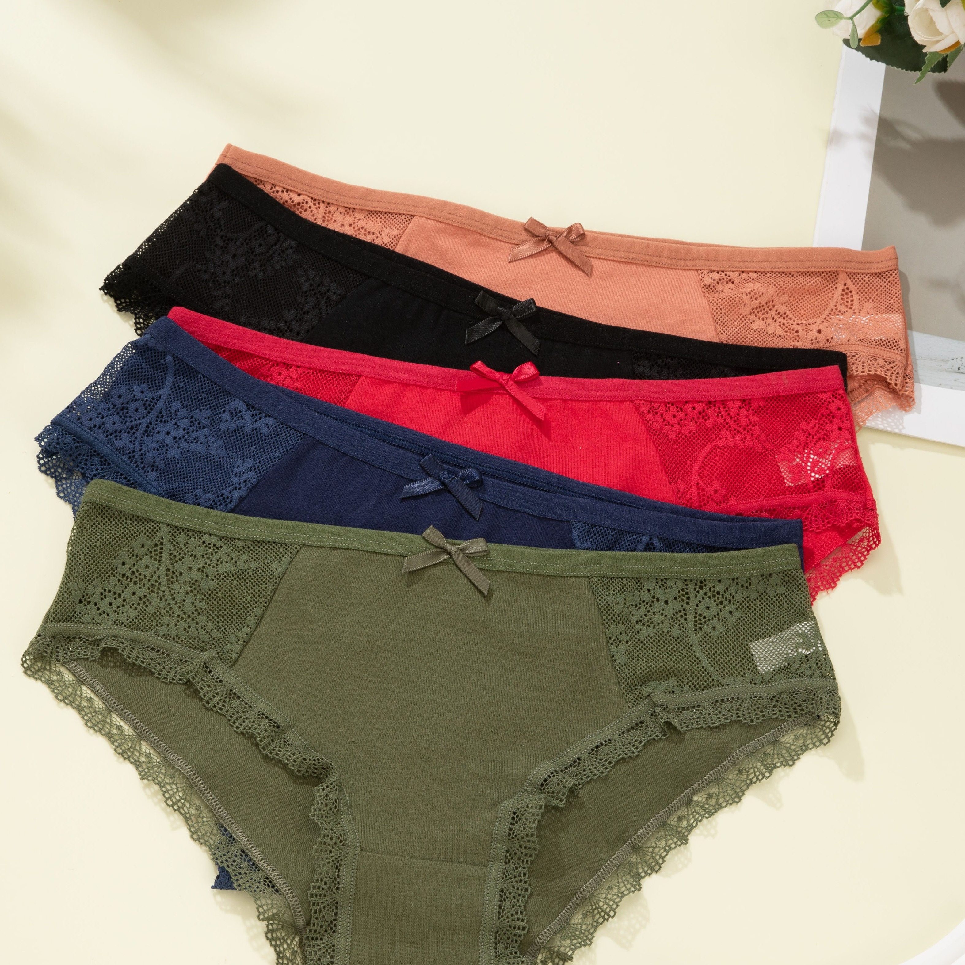 5-pack Women's Autumn And Winter Mesh Floral Bow Low-waist Triangle Underwear