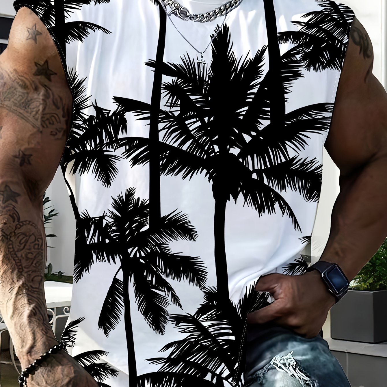 TEMU [print Design-not Textured] Xl-6xl Men's Geometric Vest, Abstract Art Print, Fiber Breathable Fit, Summer Multi-scene Wear, Urban Minimalist