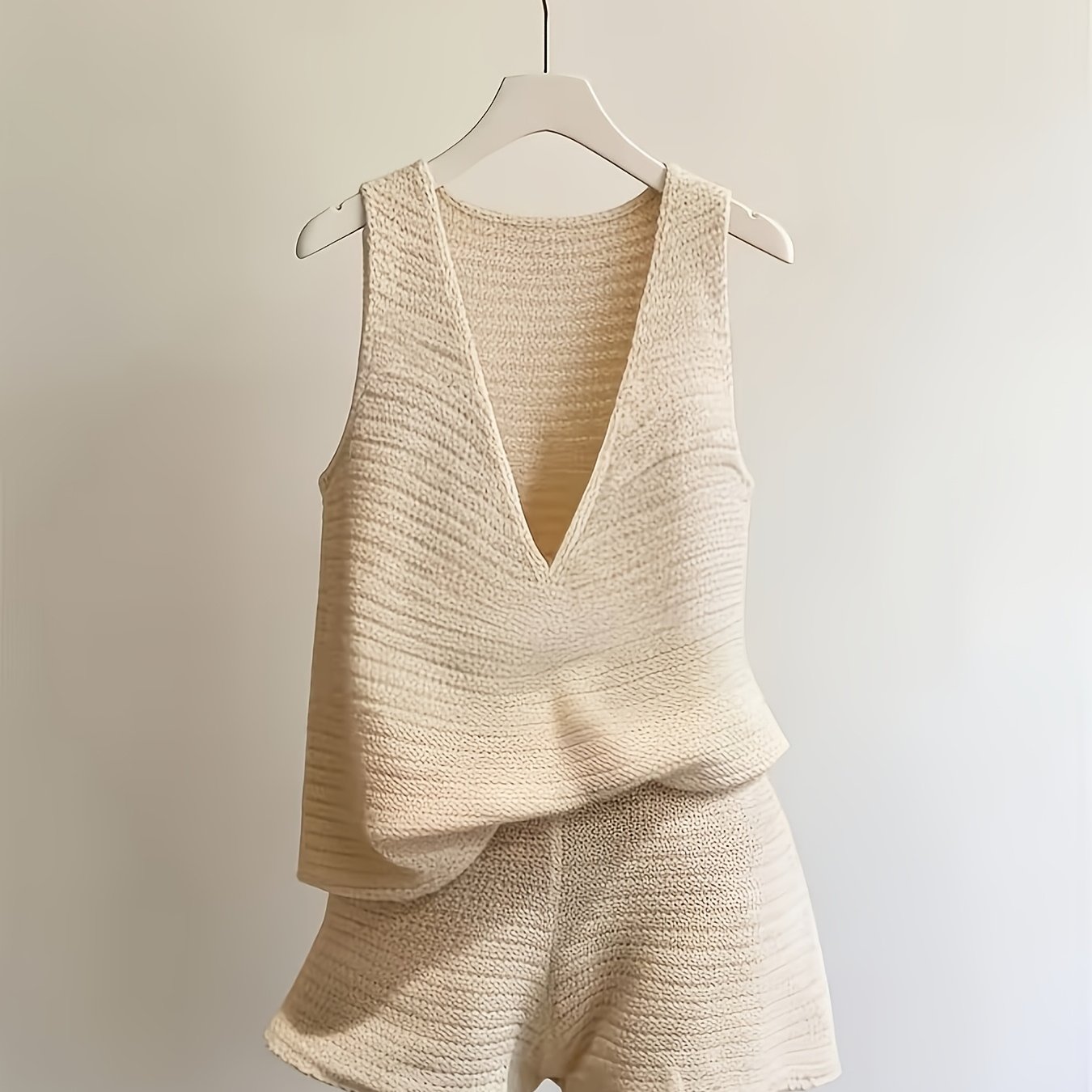 TEMU Ensemble décontracté pour vacances avec gilet pull à col en V et short pour et