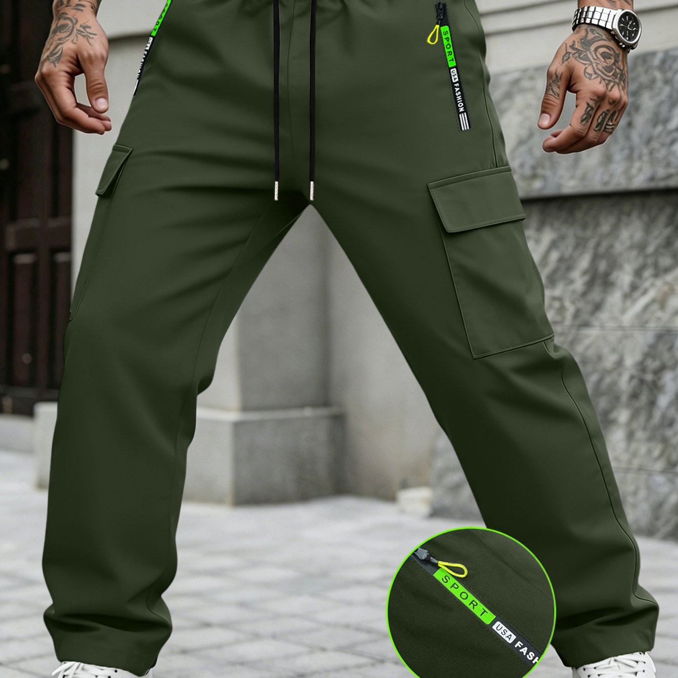 TEMU Men's Fashion Cargo Pants With Multiple Pockets, Solid Color Trousers, Loose-fit Casual Pants, For Outdoor Activities, Autumn/winter Essentials