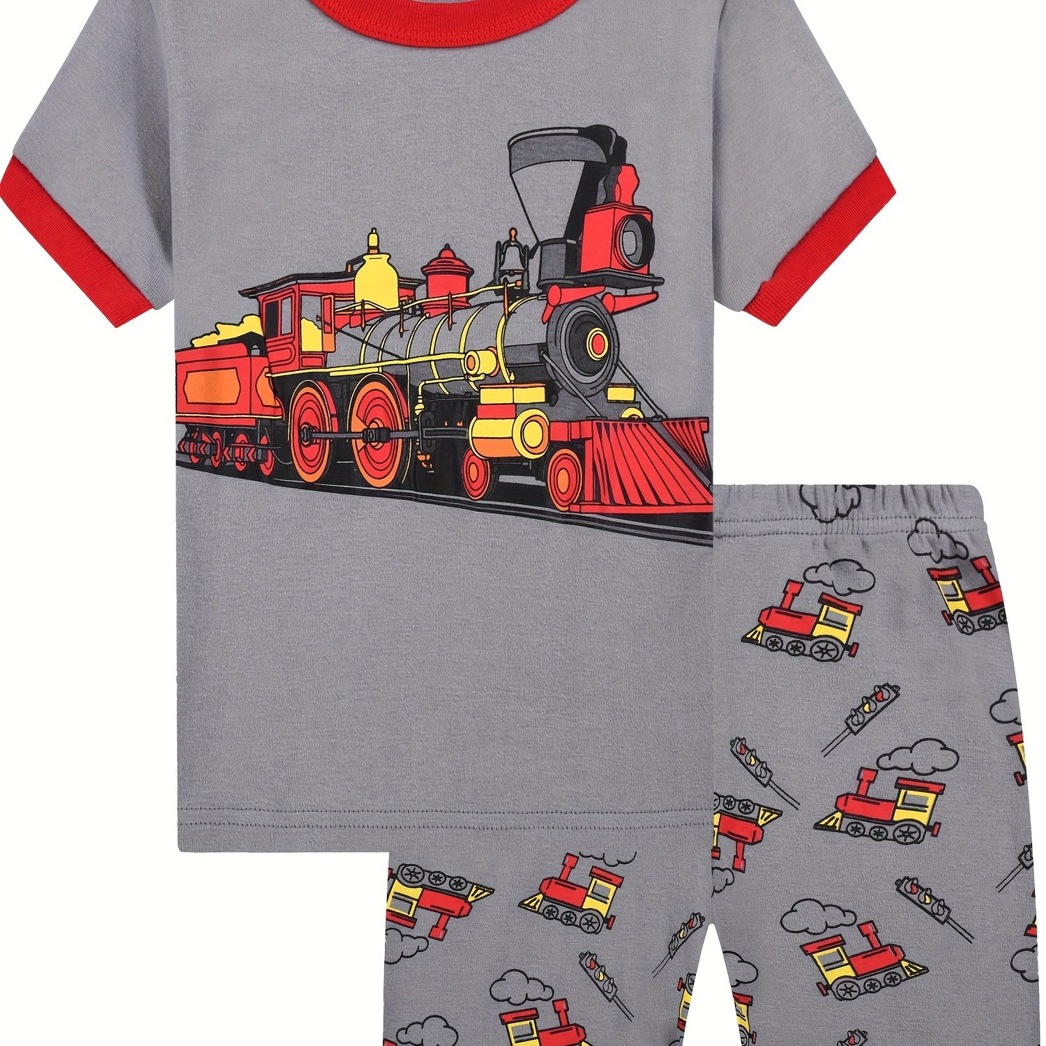 Boys Pajama Set Cartoon Train Print Crew Neck Short Sleeve T - Temu ...