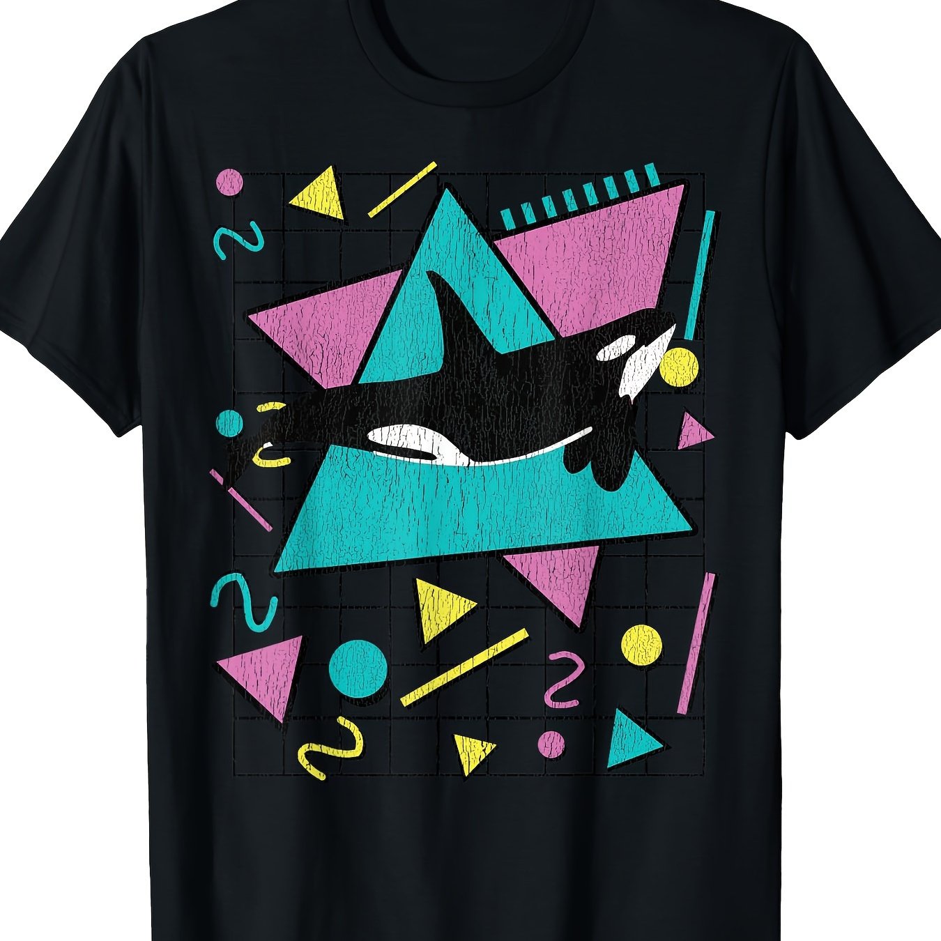 TEMU T-shirt Rétro Vintage Années 90 pour Homme à Motif de Baleines - 100 % Coton 180g Doux Coupe Régulière Manches Courtes avec Géométriques et