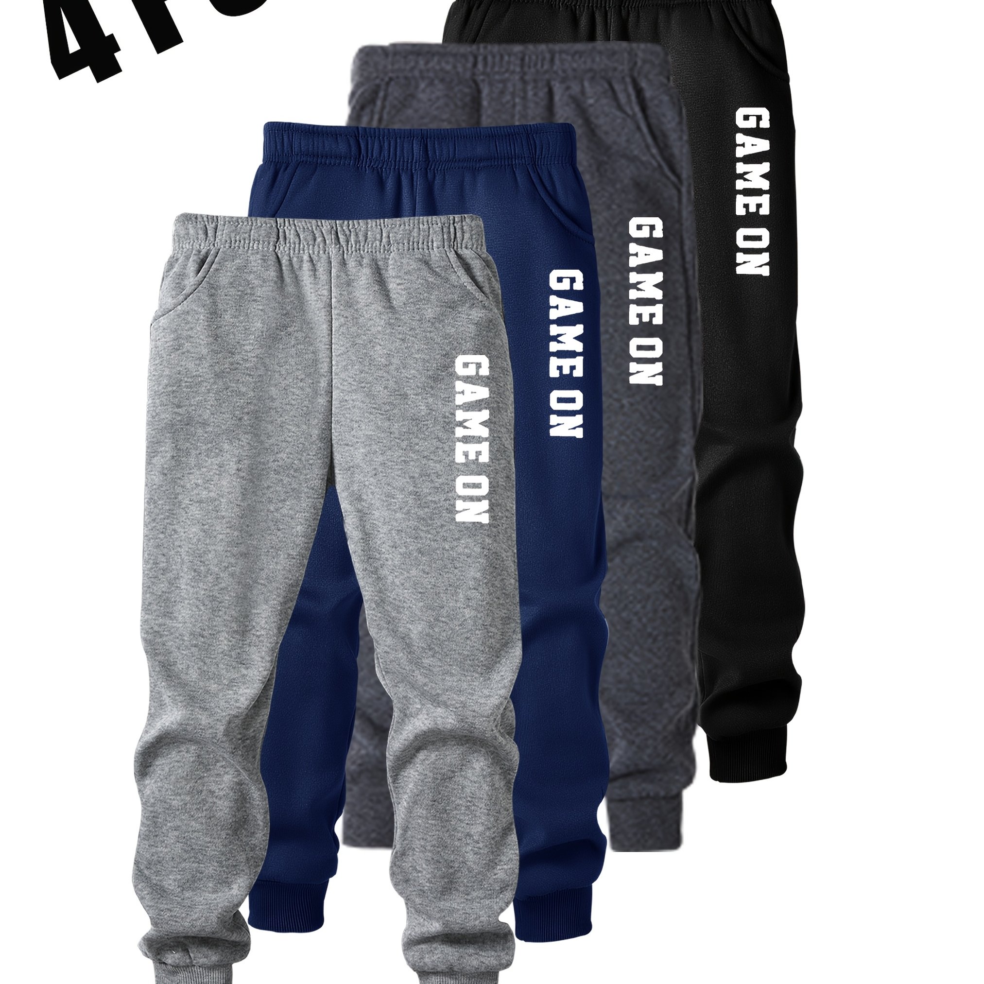 Image of 4pcs Set Of Boys' Casual Sports Fleece Long Pants, Theme Print, Suitable For Autumn And Winter Daily Wear And Outdoor Activities, Perfect Gift For Birthdays Or Back To School, For Outdoor