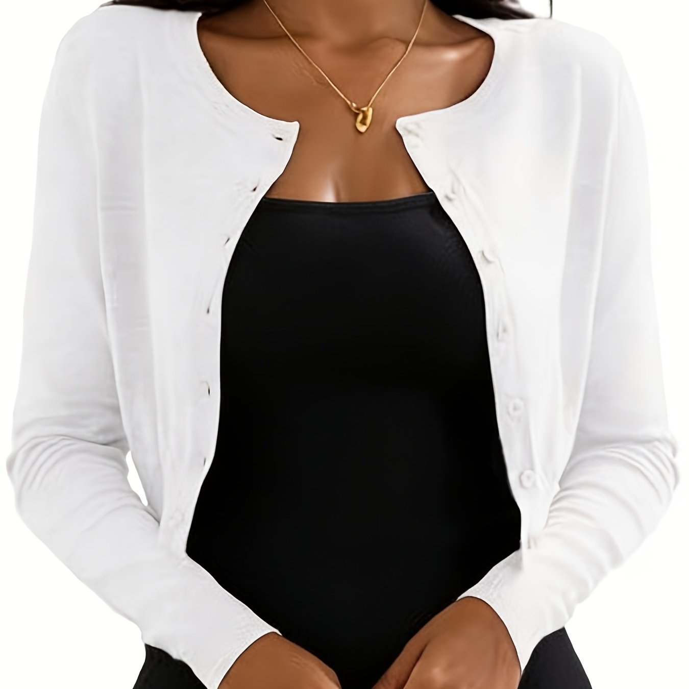 Women's Elegant Short Cardigan, Short Top Scarf, Button-long Sleeve Sweater, Fashion Single Jacket