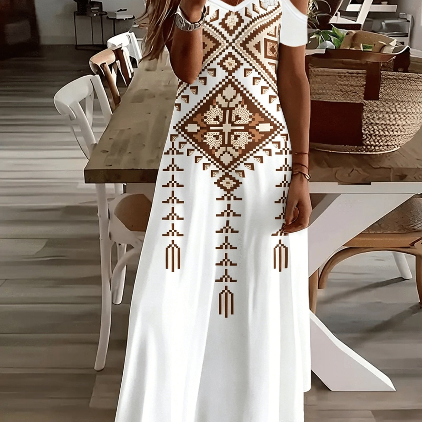 Image of Plus Size, Uue Plus Size Women's Casual Off-shoulder Sleeveless Dress With Sequin Print - Loose Fit Party & Casual Attire, Summer Fashion, Flowy Fabric, Vacation Outfit