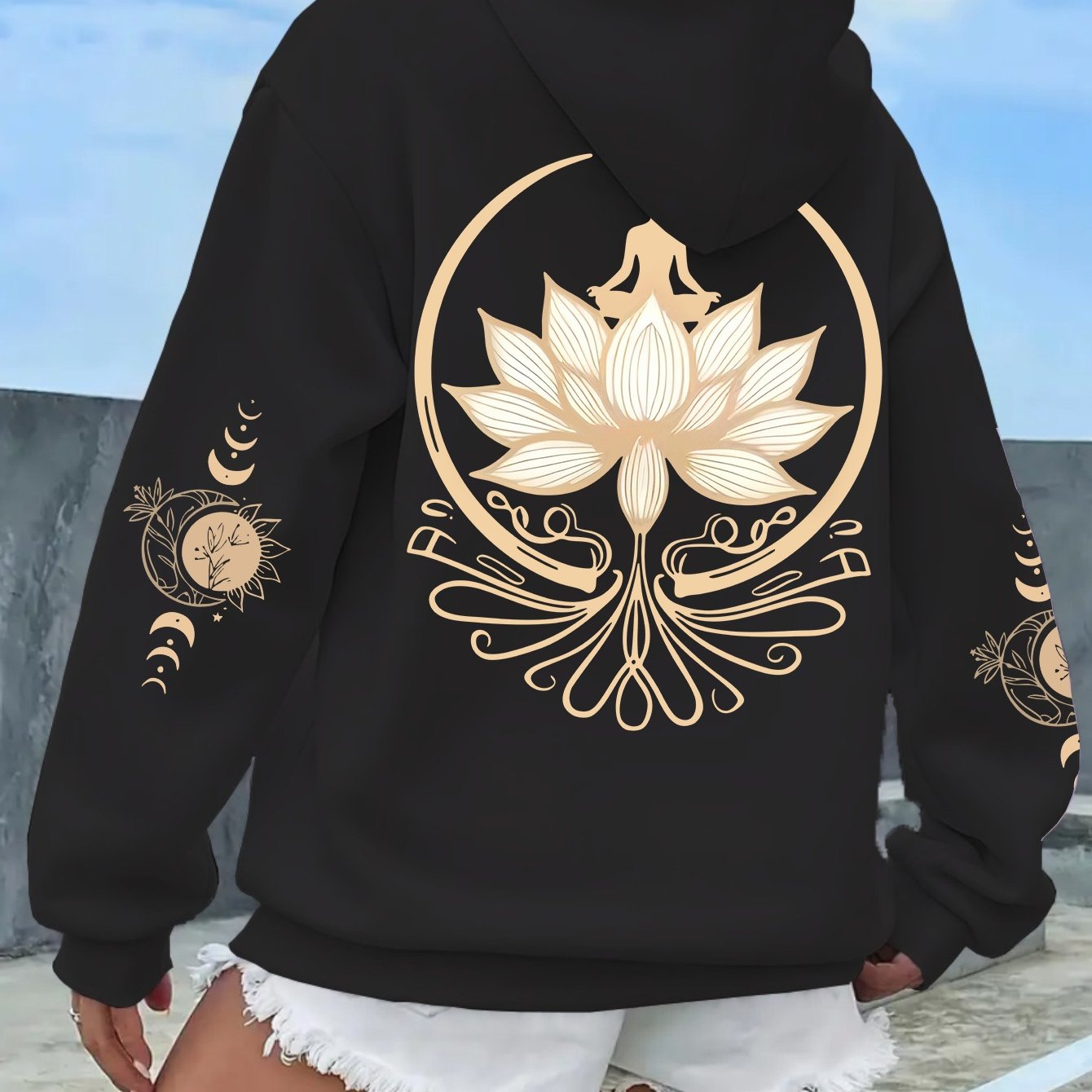 TEMU A Sweatshirt Featuring A Lotus Meditation Pattern, Casual Round Neck Long Sleeve Top, Made Of 100% Fabric, With A Lotus Design, Suitable For ,