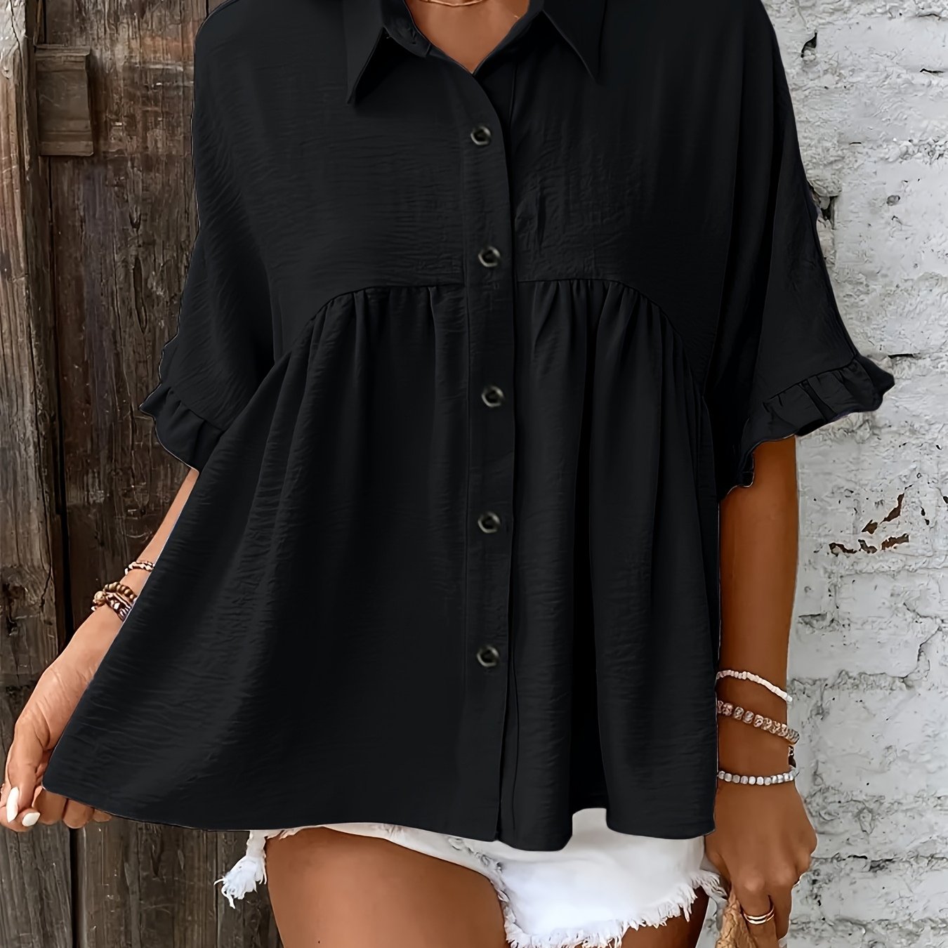 Plus Size, Women's Plus Size Solid Color Casual Shirt