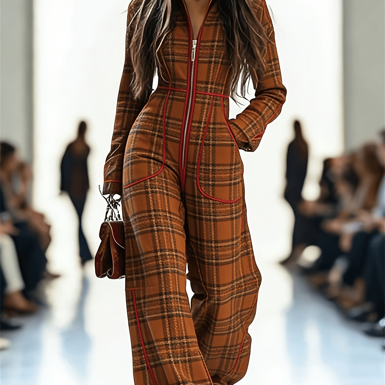 Stylish Women's Jumpsuit, Fashionable Print, Slim Fit, With Zipper, Perfect For Parties, Everyday Wear, And Lounging At Home