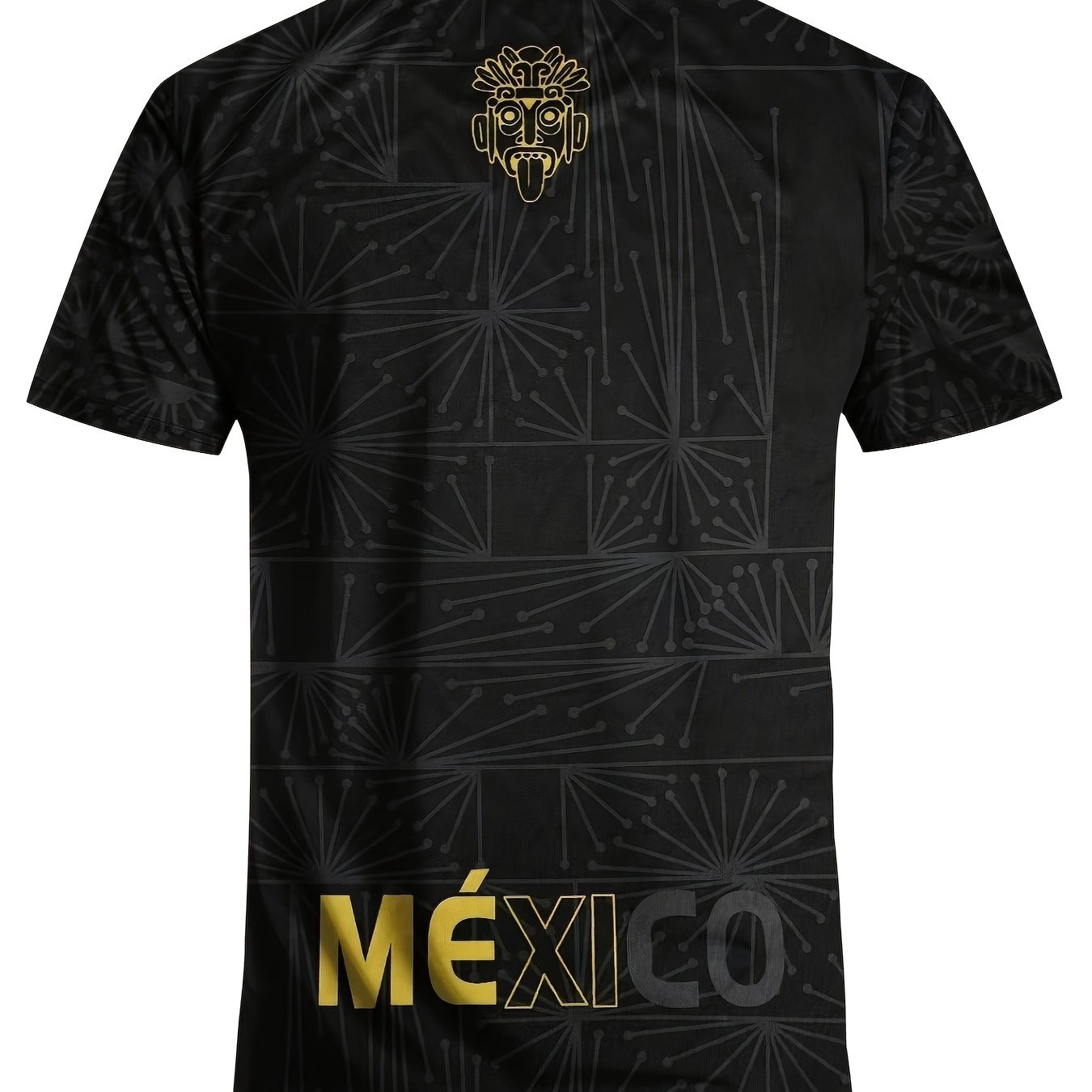 TEMU Printed Design Not Textured Mexican Men's Football Sports Shirt, Round-neck Breathable Sports Top, Suitable For Football Games, Daily Training