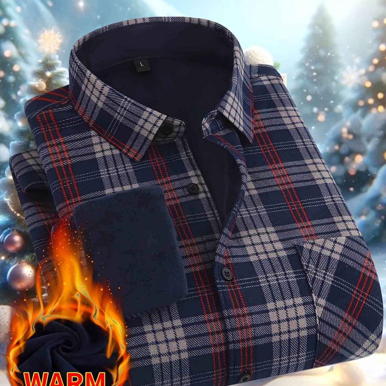 TEMU Men's Thermal Winter Shirt Fleece Lined Cold Weather Snow Outdoor Multiple Pockets Work