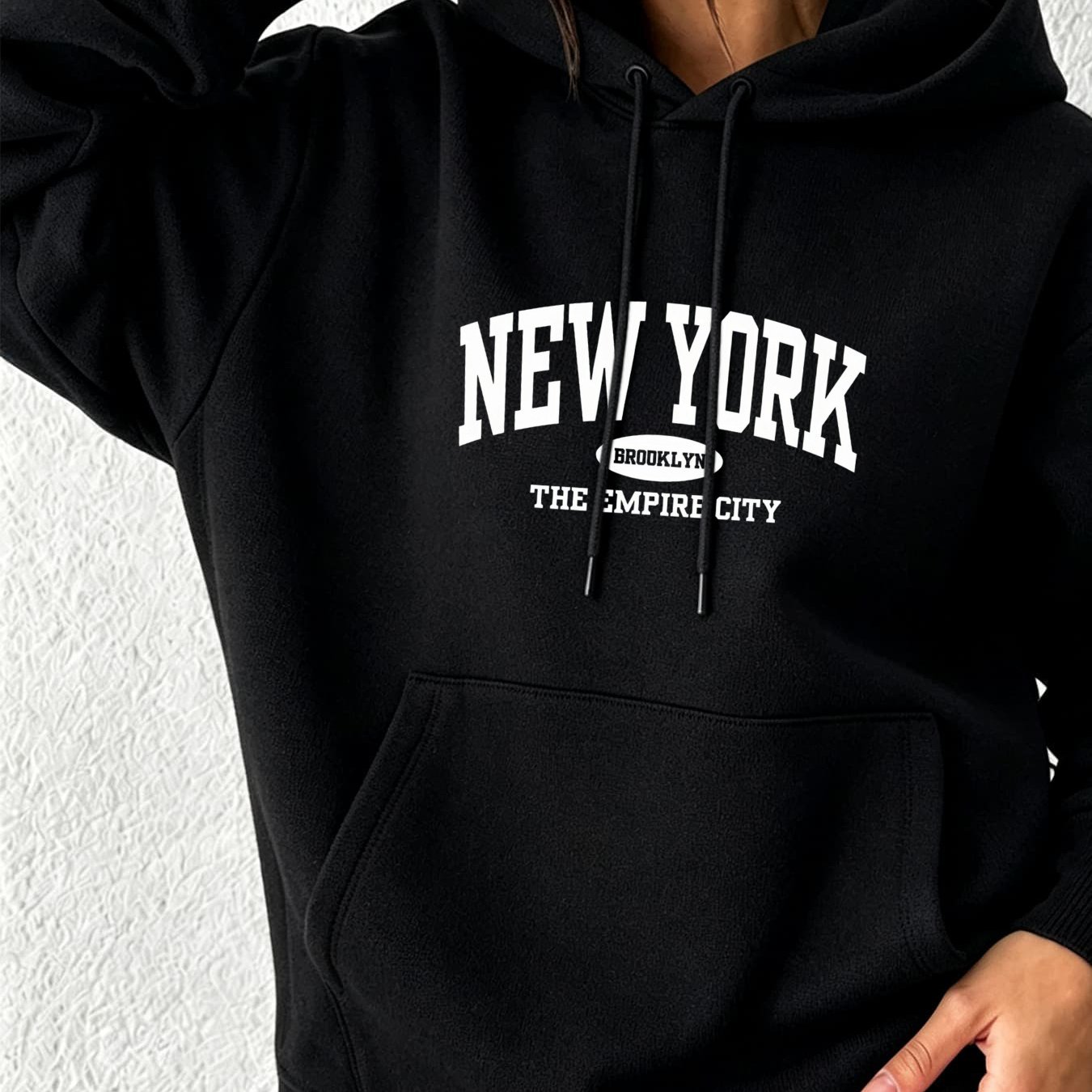 Autumn Winter New Style Hoodie For Women - Loose Fit Pullover With Letter Print, Brooklyn & City Details, Warm And Comfortable Casual Streetwear For Daily Wear, Leisure Sports Fashion Trend