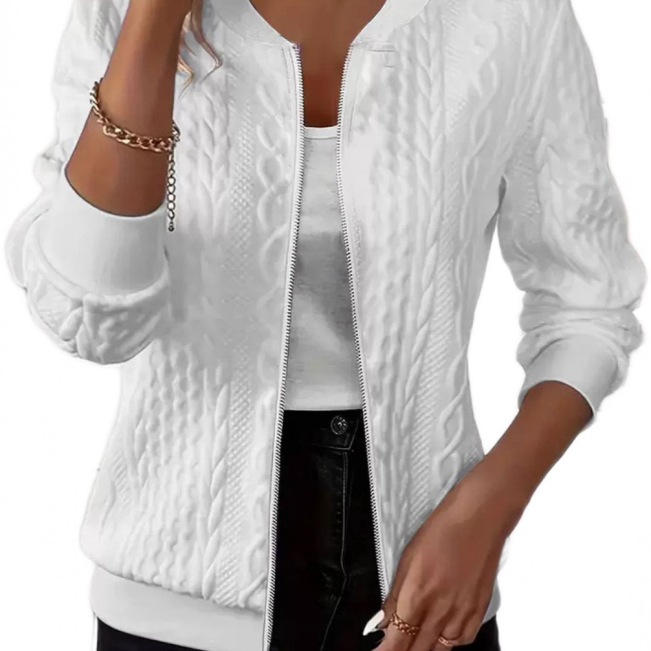 TEMU Chic Solid Jacket For Women Featuring A Zipper And Baseball Collar, Suitable For Machine Washing. Ideal For Spring And Autumn Wear, Perfect For