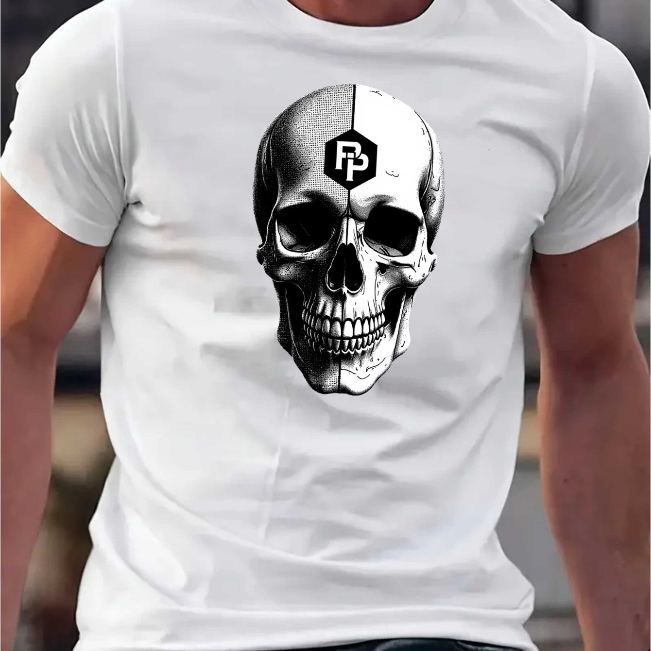 TEMU Men's T-shirt, Summer, Men's Athletic T-shirt, Stretch Knit Fabric, Print T-shirt, Regular Fit, Stretch Clothing, Patterned T-shirt, , Summer