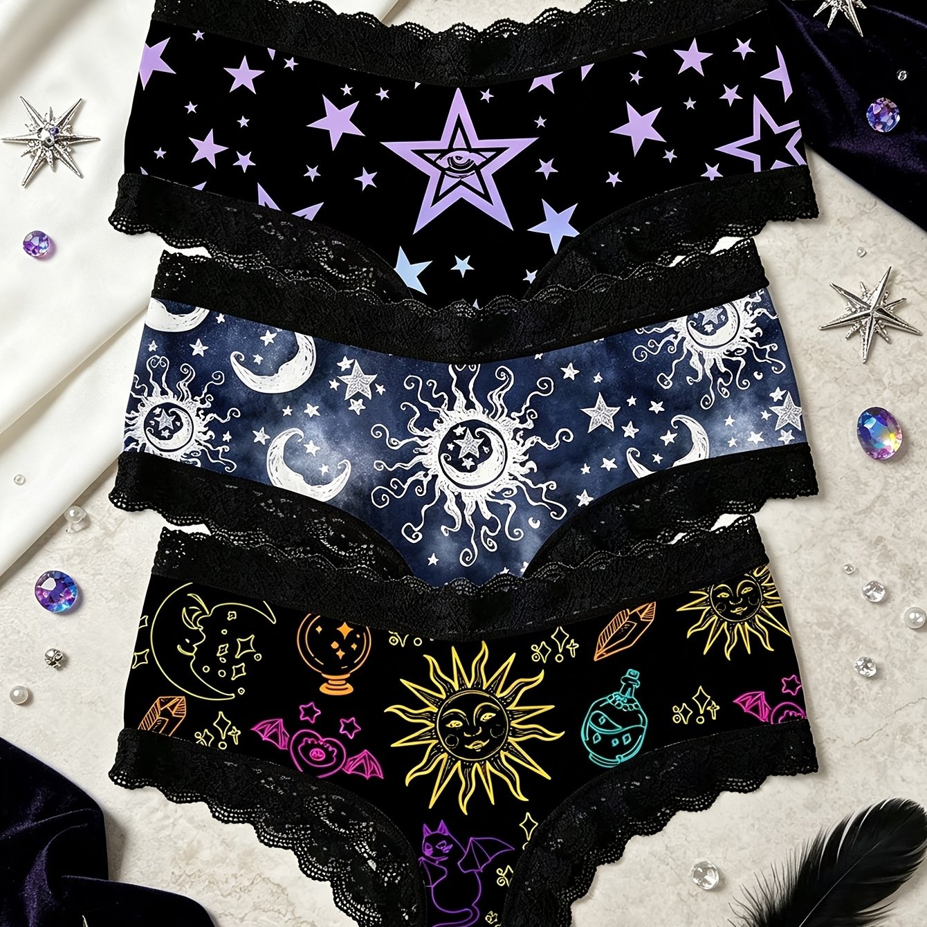 Colorful Starry Lace Comfortable Women' Panties 3-strip Set