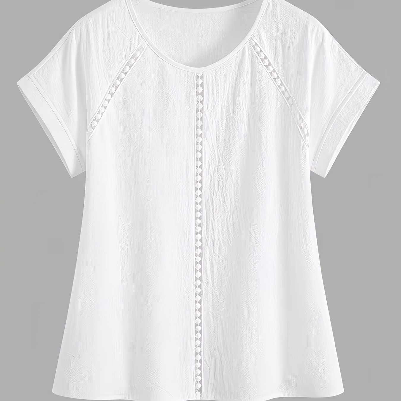 TEMU Loose Solid Round Neck Short Sleeve Lace Pullover